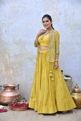 Yellow Organza Jacket Set