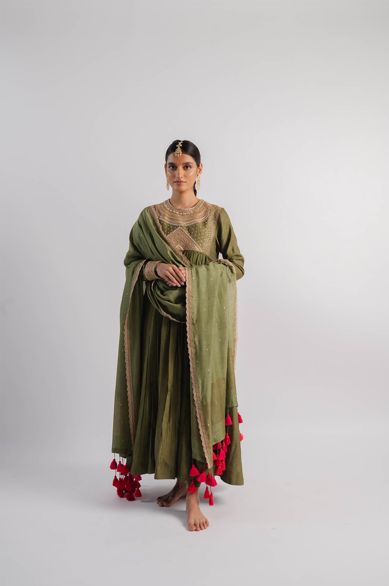 Green Moonga Silk Dupatta