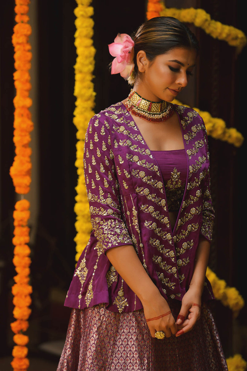 Purple Modal Jacket Lehenga Set