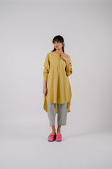 Lime Green High-Low Cutwork Tunic With Checkered Pants