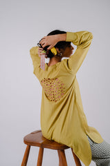 Lime Green High-Low Cutwork Tunic