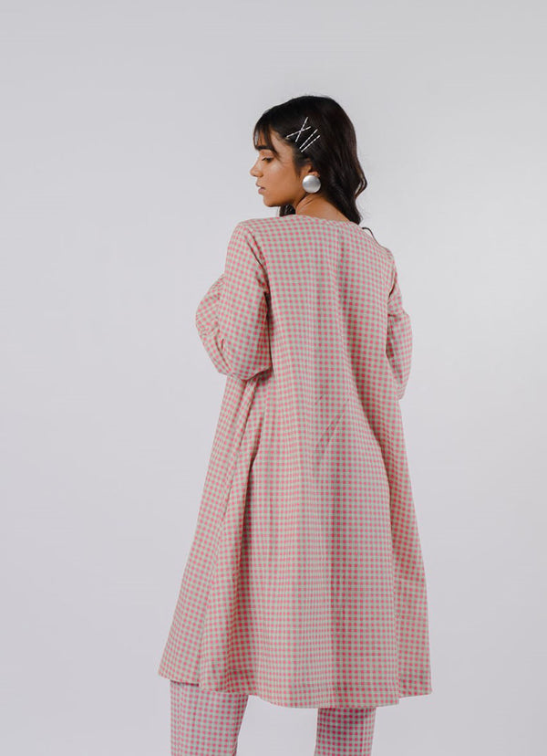 Pink Small Checkered Kurta