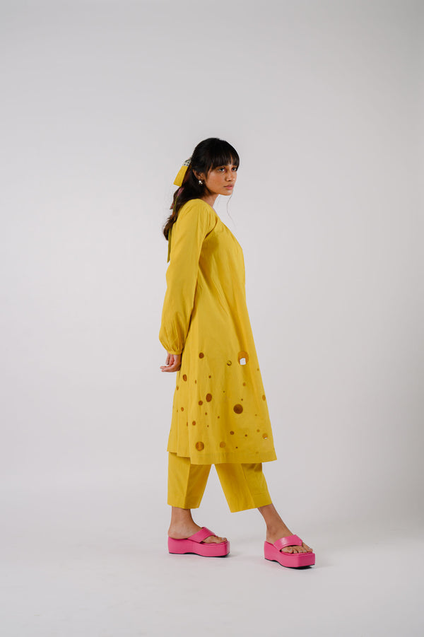 Yellow Cutwork Kurta Set