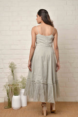 Grey Spaghetti Dress With Frills