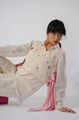 Offwhite Cotton Shirt With Khadi Overlay
