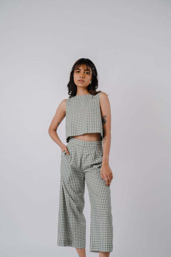 Black And White Checkered Crop Top Set