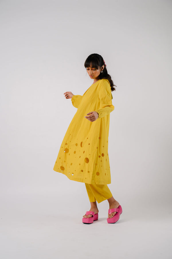 Yellow Cutwork Kurta Set