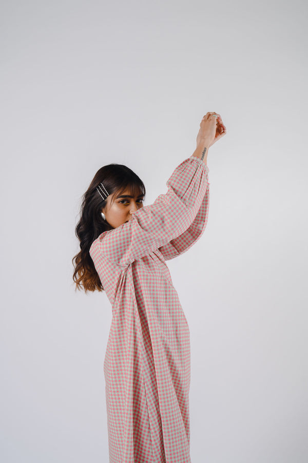 Pink Small Checkered Kurta