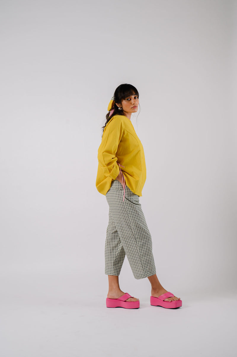 Yellow Drawstrings Shirt With Checkered Pants