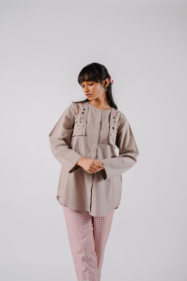 Grey Flap Cutwork Shirt