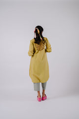 Lime Green High-Low Cutwork Tunic With Checkered Pants