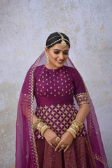 Purple Zari Striped Lehenga Set