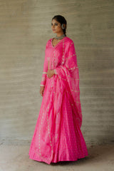 Hot Pink Bandhani Print Lehenga Set