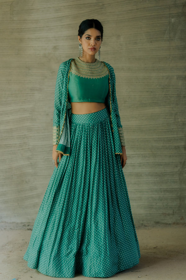 Teal Bandhej Peplum Jacket Set