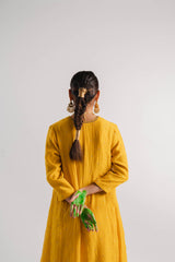 Yellow V-Neck Chanderi Kurta Set
