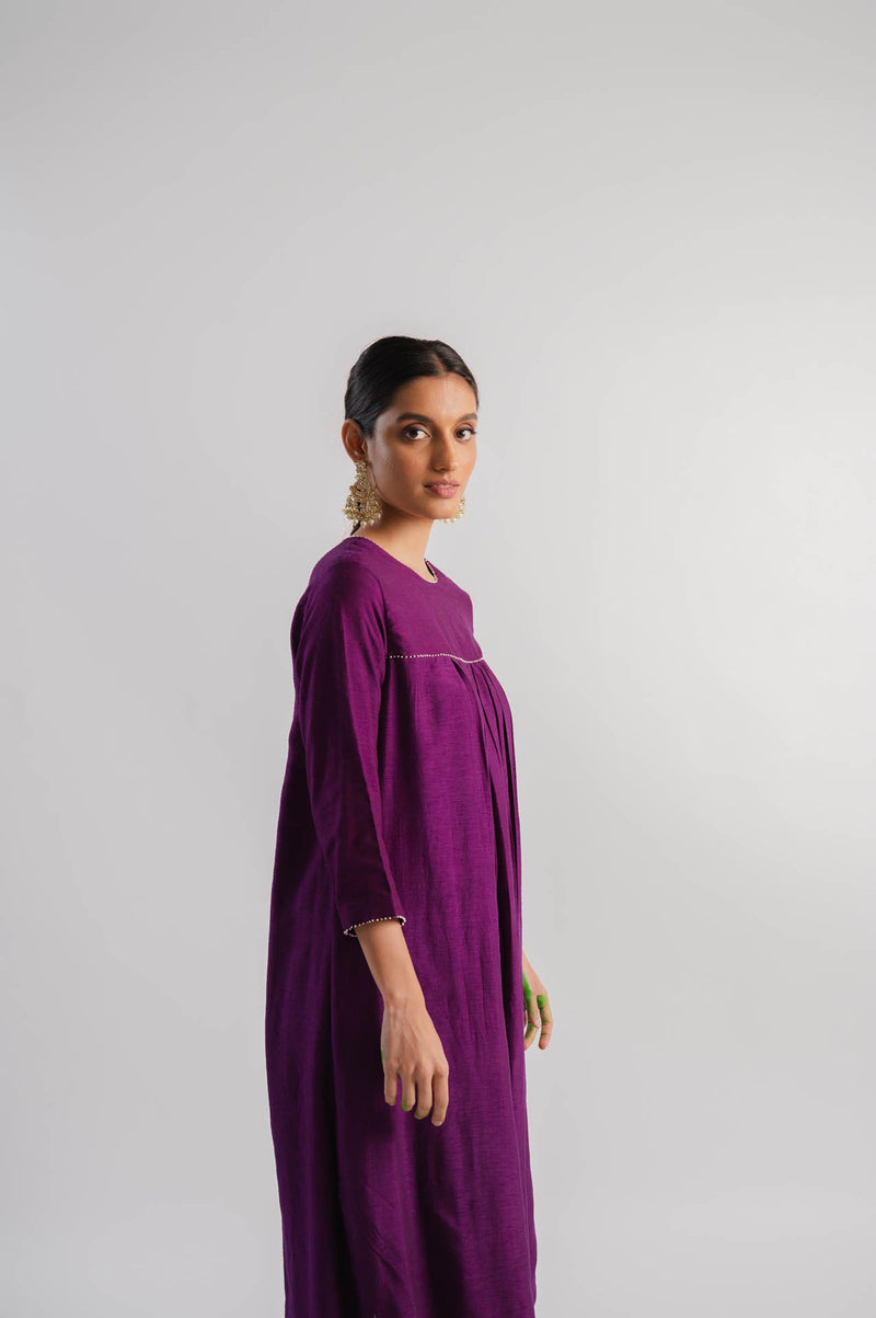 Purple Slub Silk Kurta Set