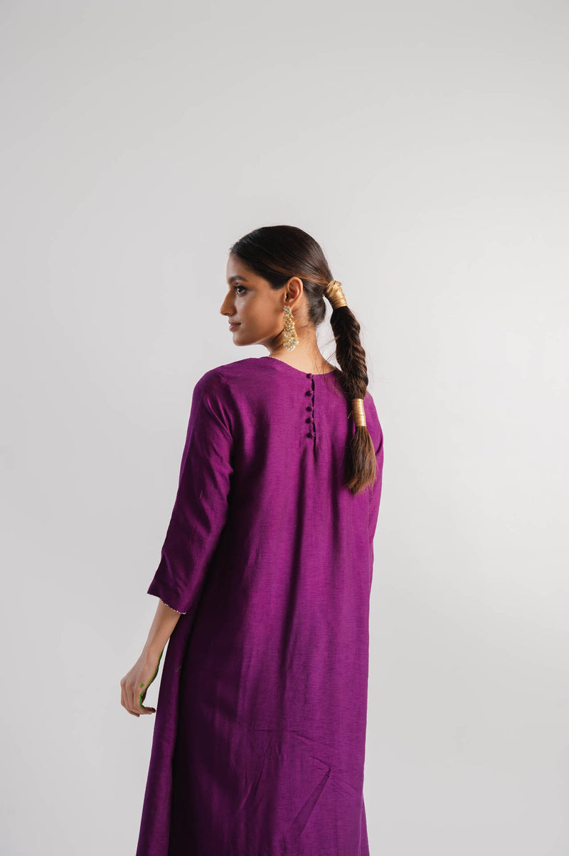 Purple Slub Silk Kurta Set