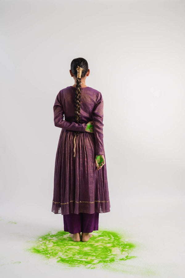 Purple Tissue Anarkali Kurta Set