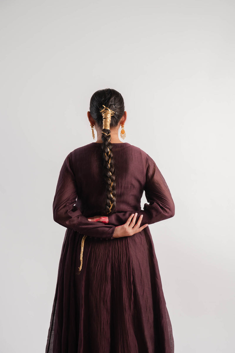Brown Chanderi Dress With Tissue Inner