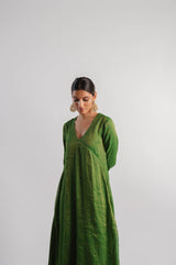 Green V-Neck Tissue Kurta Set