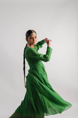 Green Chanderi Dress With Tissue Inner