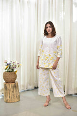 Off-White And Yellow Floral Co-ord Set