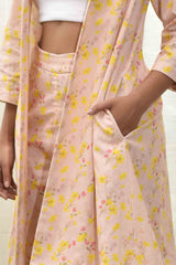 Peach Floral Print Jacket+Pants
