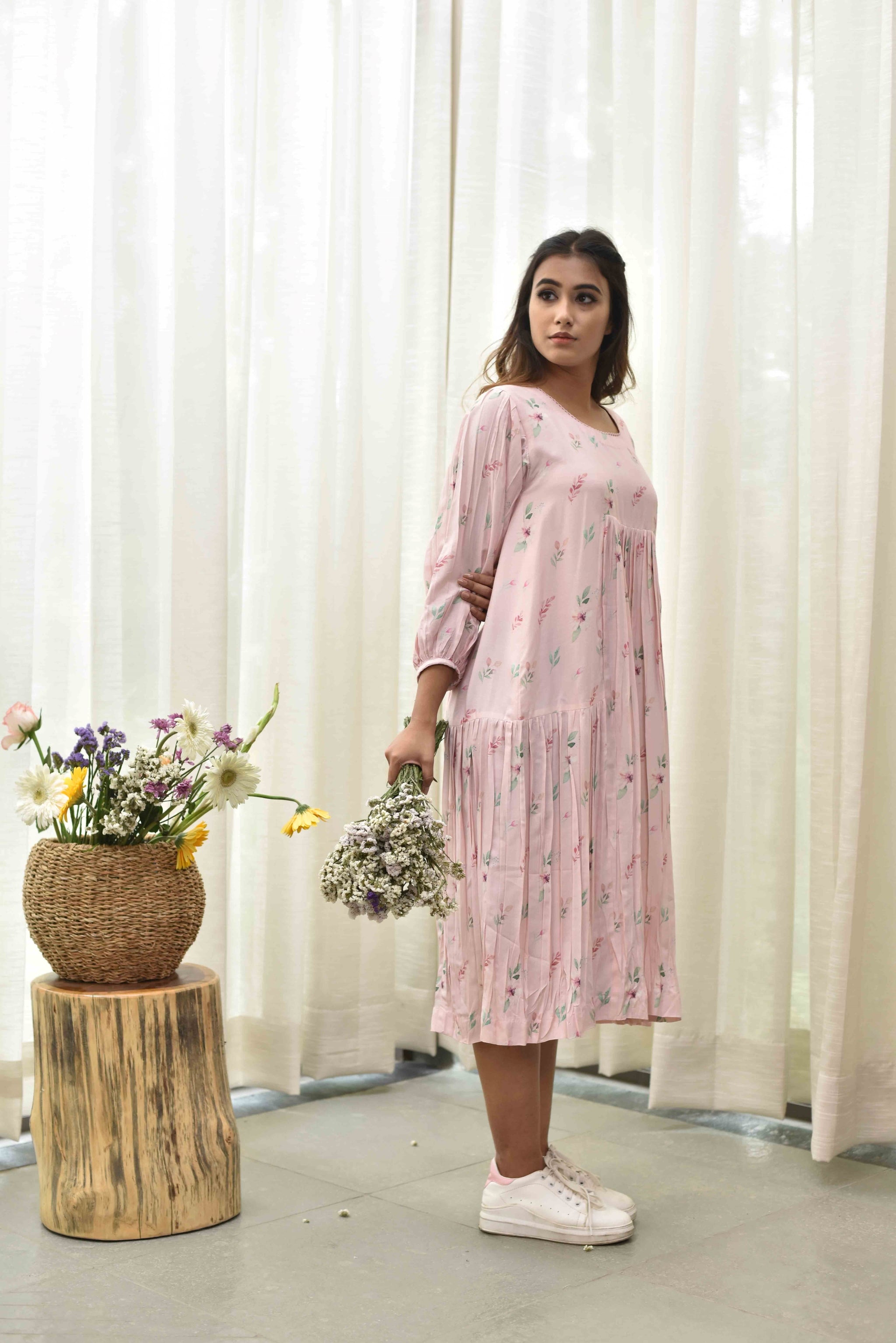 Pink Floral Frilled Dress