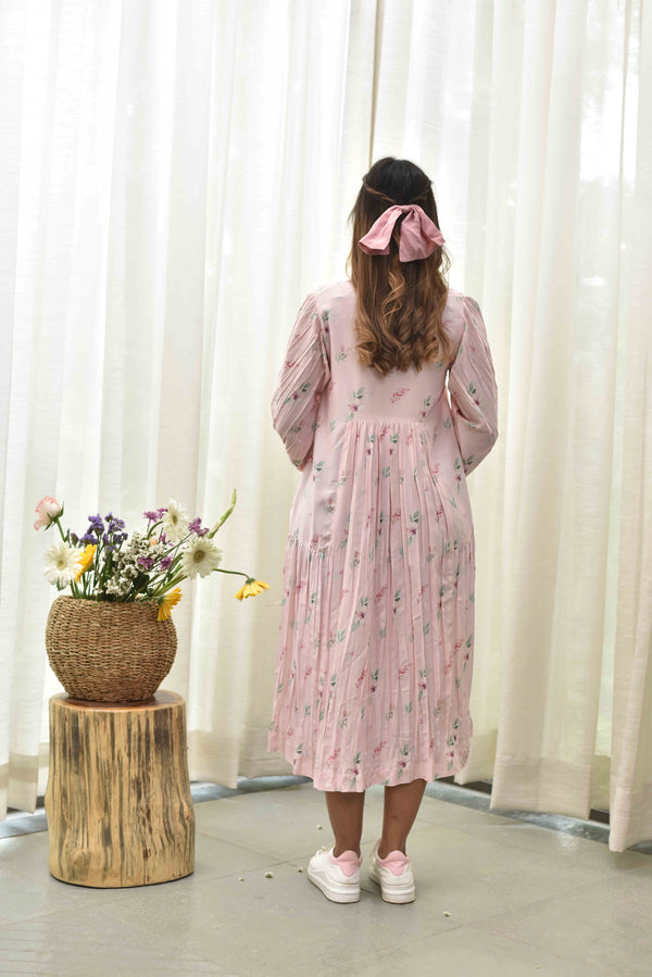 Pink Floral Frilled Dress