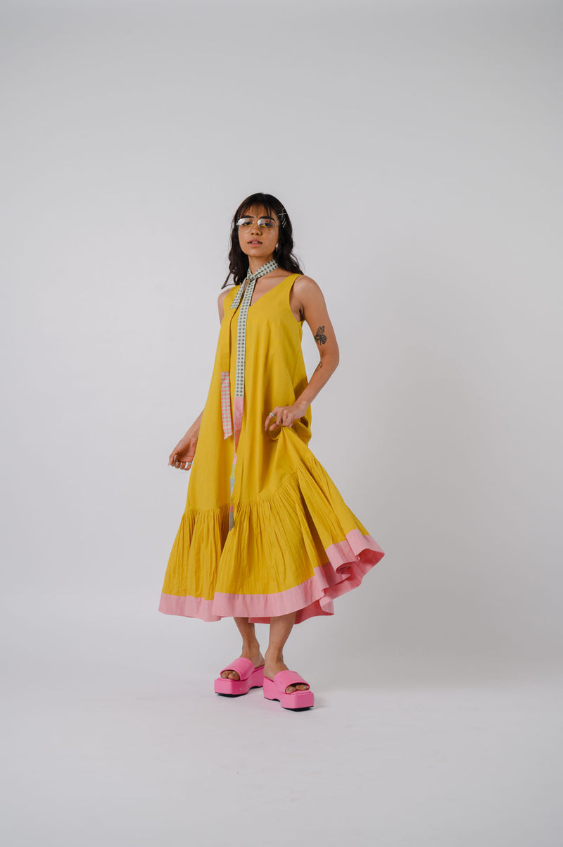 Yellow Sleeveless Tiered Dress