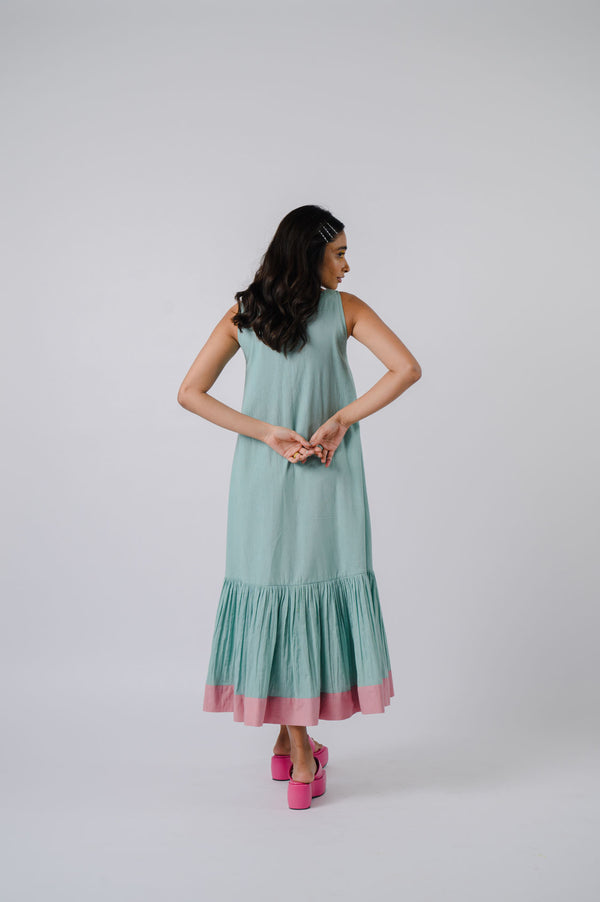 Sea Green sleeveless tiered dress