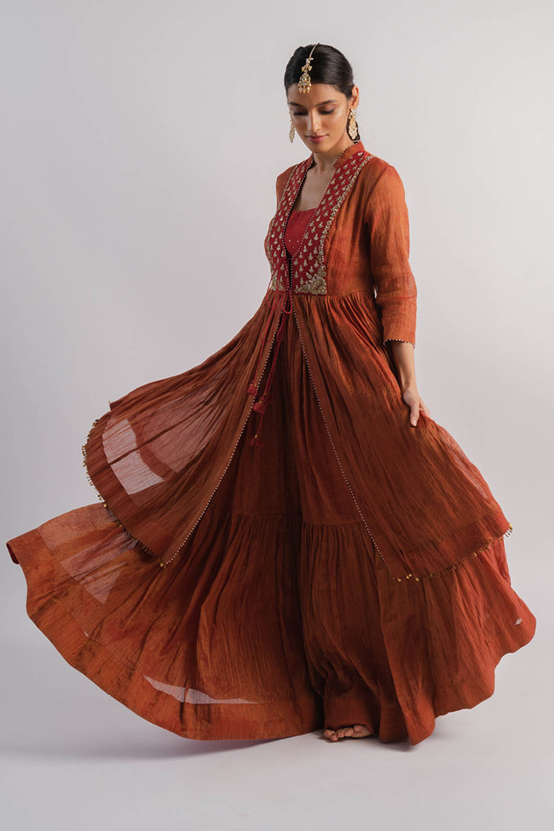 Rust Tissue Gharara Set