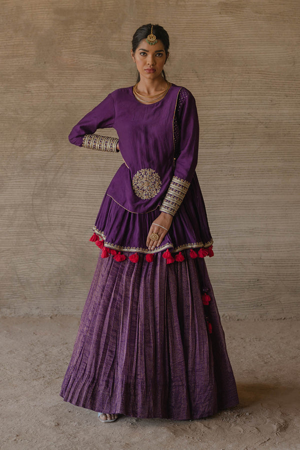 Purple Peplum Lehenga Set