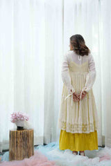 Off-white Tiered Dress And Yellow Inner With Frills