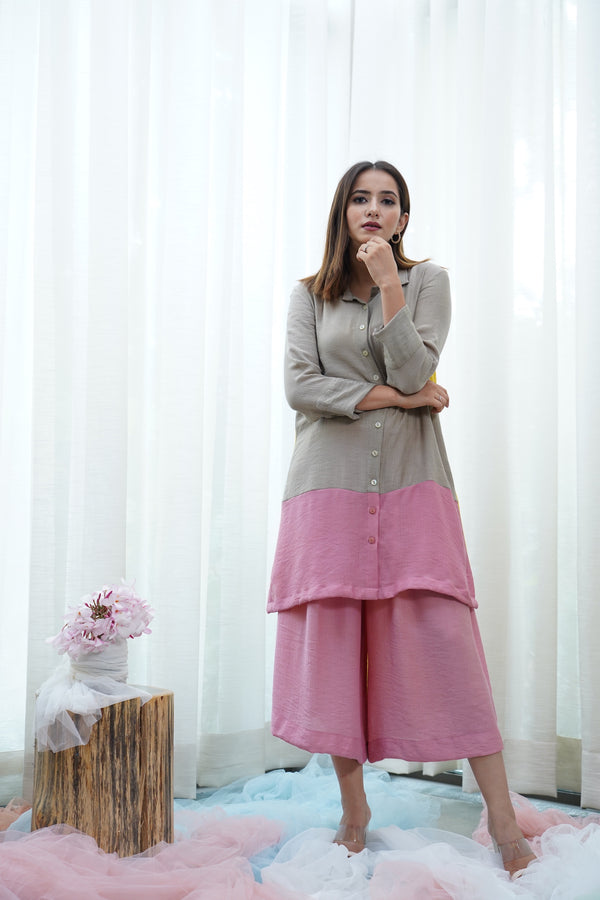 Pink ,Yellow And Grey Button Down Shirt