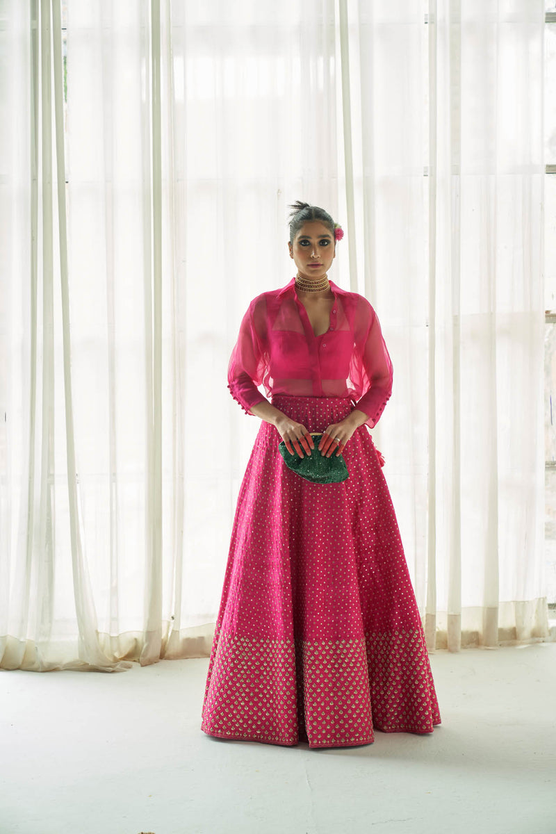 Hot Pink Shirt And Lehenga Set