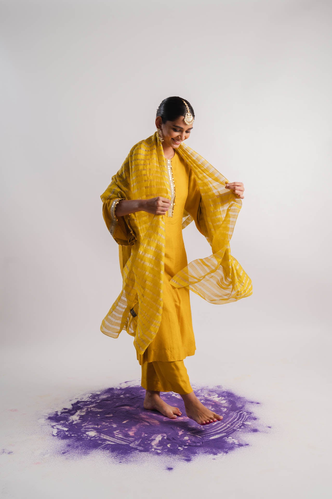 Mustard Bell Sleeved Kurta Set